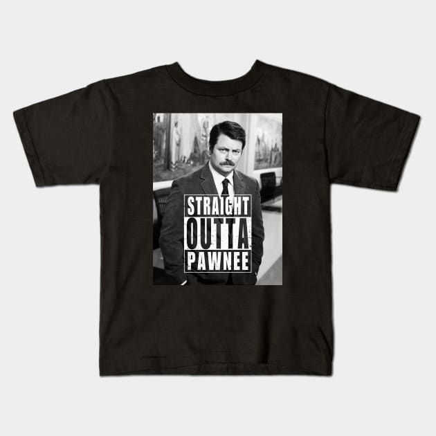 Straight Outta Pawnee Kids T-Shirt by Huemanitee